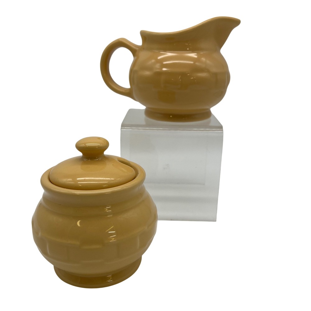 Longaberger Creamer and Sugar Bowl Set Butternut Yellow Woven Traditions VTG Y2K